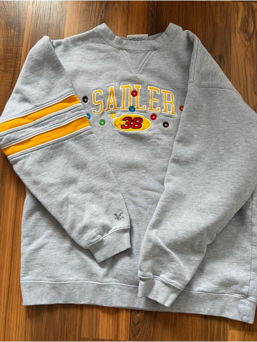 Elliott Sadler Gray Crewneck Sweatshirt with Yellow Stripe Accent
